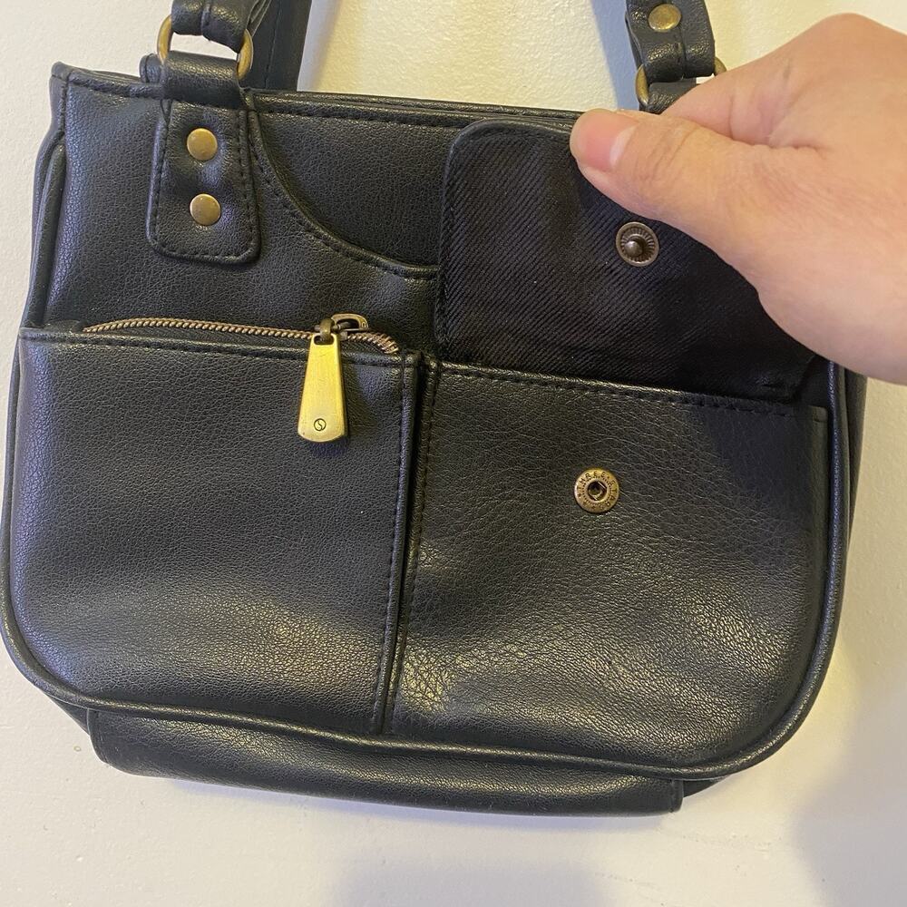Vintage 90s Y2K Unbranded Black Faux Leather Top Handle Bag Manmade Vinyl - Picture 8 of 9